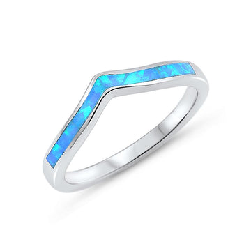 Chevron Midi Ring Band Lab Created Blue Opal Half Eternity 925 Sterling Silver